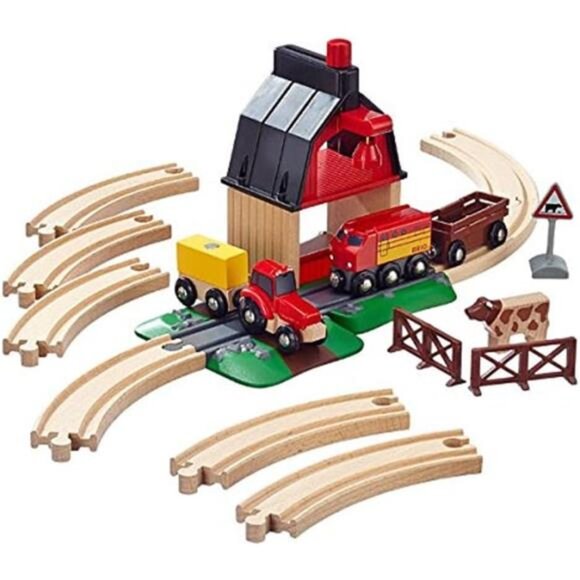 World Farm Railway Set - 20-Piece FSC-Certified Wood Train Set - Picture 3 of 7